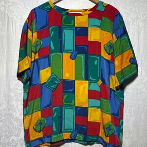 Peter Popovitch Vintage Top Large Colorful Large Geometric 80s USA Abstract Art